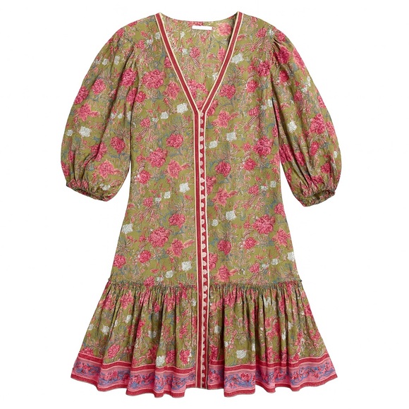 Lola Australia Block Print Cotton Boho Dress‎ Size Large